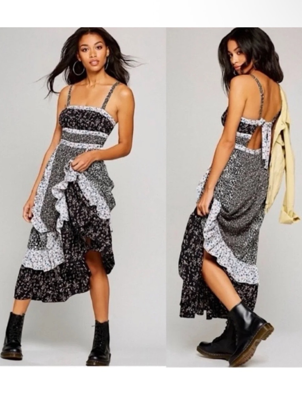 NWT Free People Printed Yesica Maxi Dress Black Combo